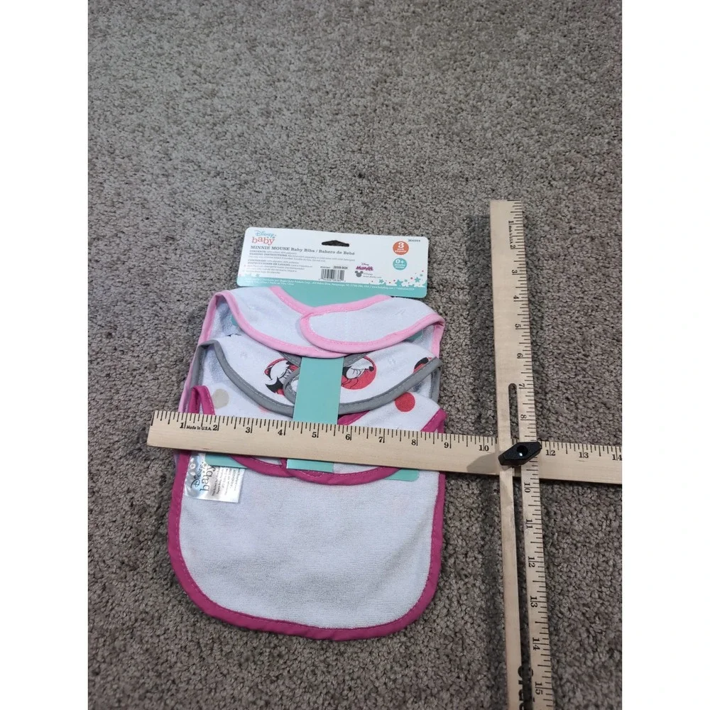 Disney Baby Minnie Mouse 3 Pack Baby Bibs 0‎ Plus Months Pink White Gray